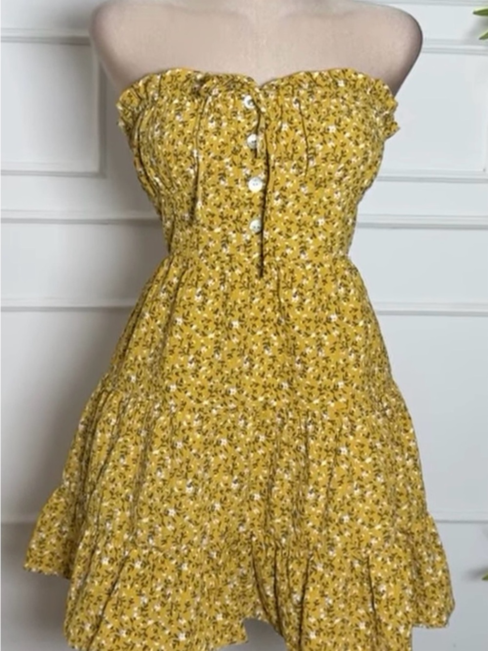 Forever 21 Yellow Floral Strapless Sundress